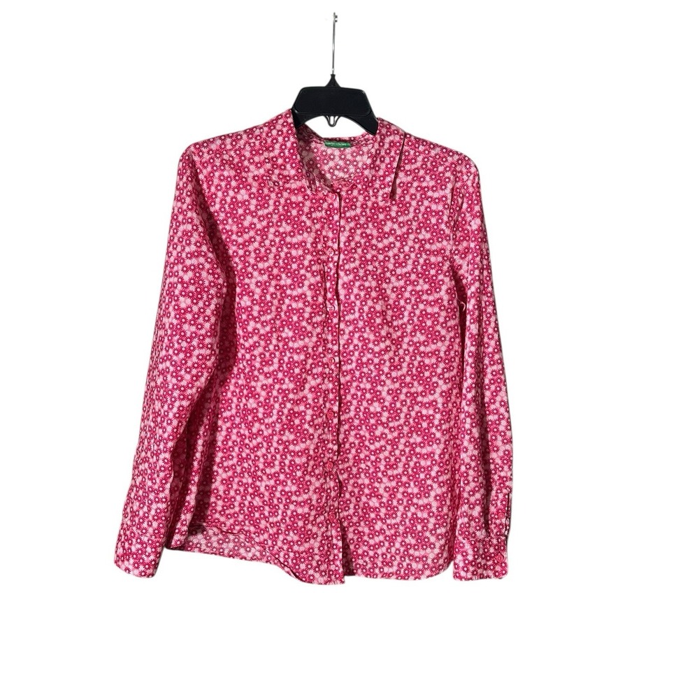 United Colors Of Benetton Floral Print Long Sleeve Small Button Front Shirt I6-6